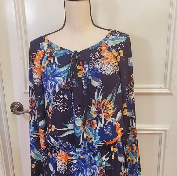 Ava & Viv Navy Multi-Color Floral Long Sleeve Dress, Size 1X - Picture 5 of 16